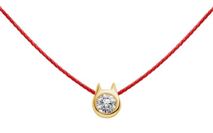 Mini Pure diamond thread necklace set in the shape of a cat in yellow gold - Redline