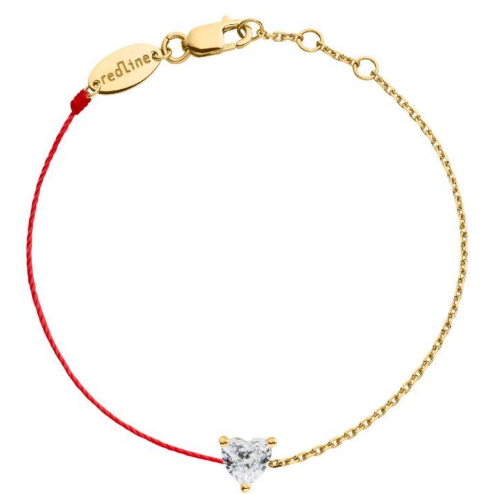 String-Chain Bracelet For Women with 0.20ct Heart ShapedDiamond in Yellow Gold Prong Setting - Redline - 0++