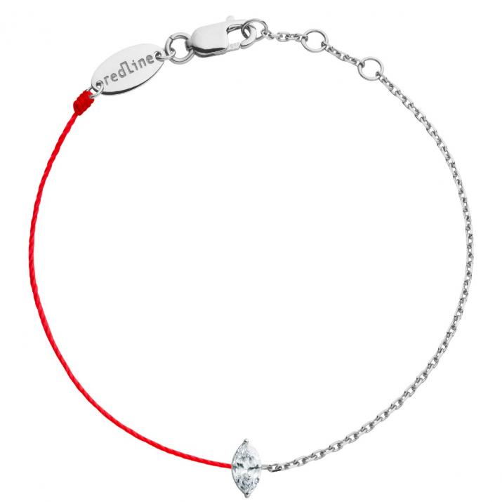 String-Chain Bracelet For Women with 0.20ct Marquise Diamond in White Gold Prong Setting - Redline - 0++