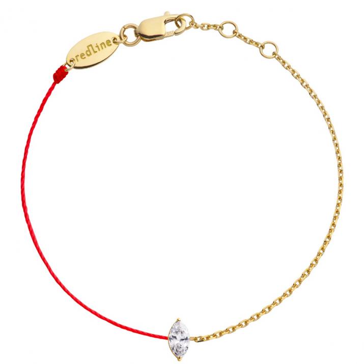 String-Chain Bracelet For Women with 0.20ct Marquise Diamond in Yellow Gold Prong Setting - Redline - 0++