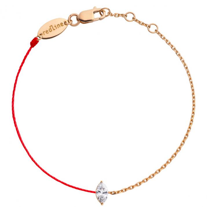 String-Chain Bracelet For Women with 0.20ct Marquise Diamond in Rose Gold Prong Setting - Redline - 0++