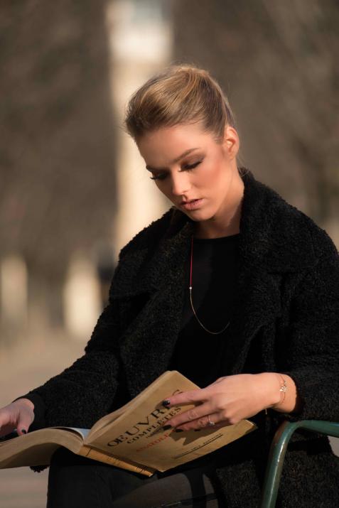 Long Necklace with 0.05ct Round Diamond in Yellow Gold Cluster Setting - Redline - 0++