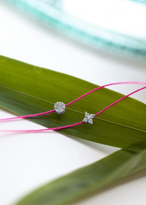 String Bracelet For Women with 0.04ct Round Diamond in White Gold Prong Setting - Redline - 0++