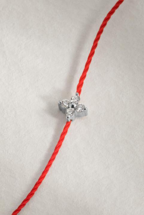 String Bracelet For Women with 0.04ct Round Diamond in White Gold Prong Setting - Redline - 0++