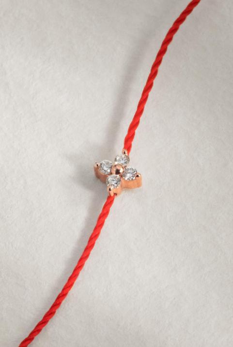 String Bracelet For Women with 0.04ct Round Diamond in Rose Gold Prong Setting - Redline - 0++