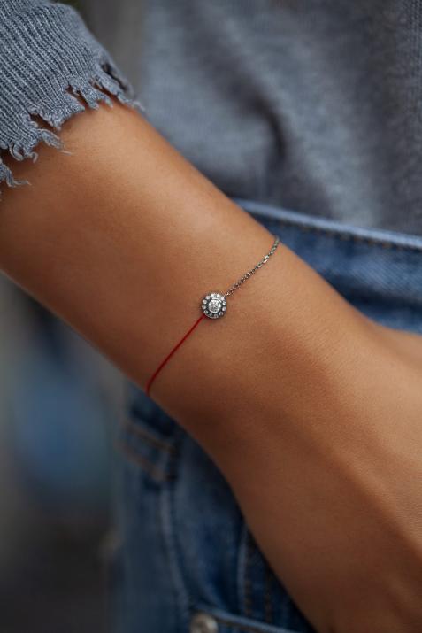 String Bracelet For Women with 0.26ct Round Diamond in Black Gold Bezel Setting - Redline - 0++