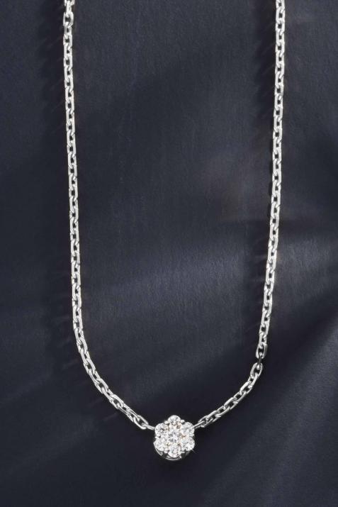 Chain Necklace For Women with 0.10ct Round Diamond in White Gold Cluster Setting - Redline - 0++