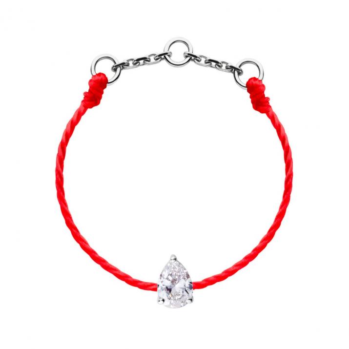 String Ring with 0.10ct Pear Diamond in White Gold Prong Setting - Redline - 0++