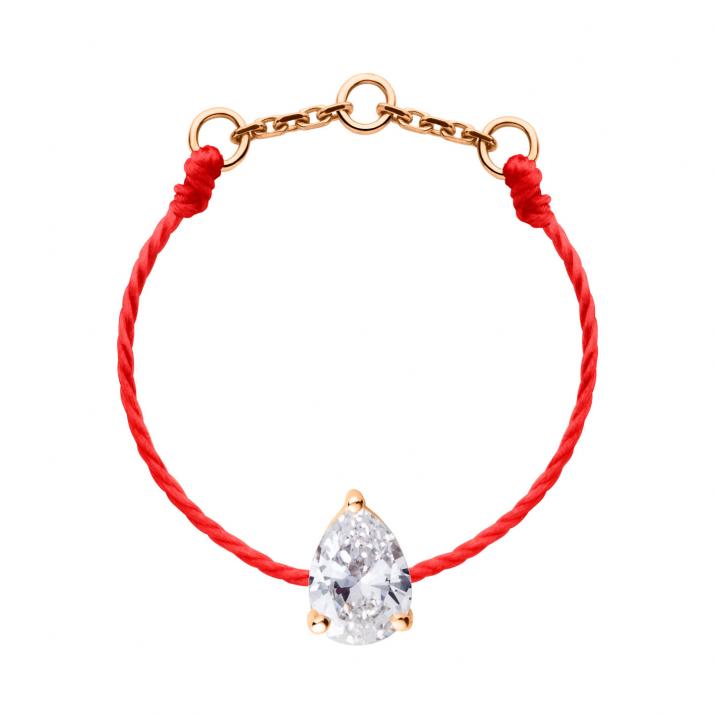 String Ring with 0.20ct Pear Diamond in Rose Gold Prong Setting - Redline - 0++