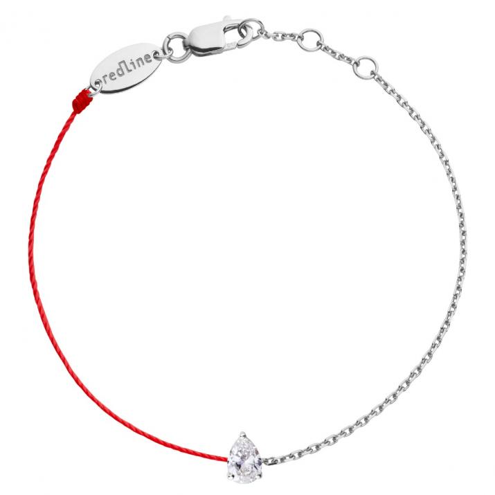 String-Chain Bracelet For Women with 0.20ct Pear Diamond in White Gold Prong Setting - Redline - 0++