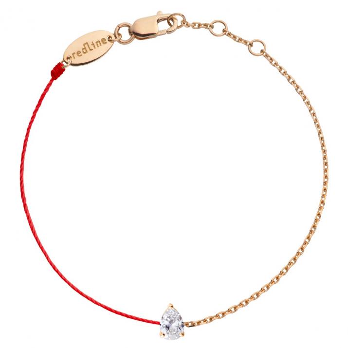 String-Chain Bracelet For Women with 0.20ct Pear Diamond in Rose Gold Prong Setting - Redline - 0++
