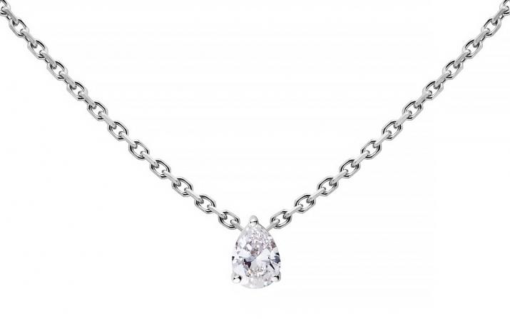 Chain Necklace For Women with 0.20ct Pear Diamond in White Gold Prong Setting - Redline - 0++