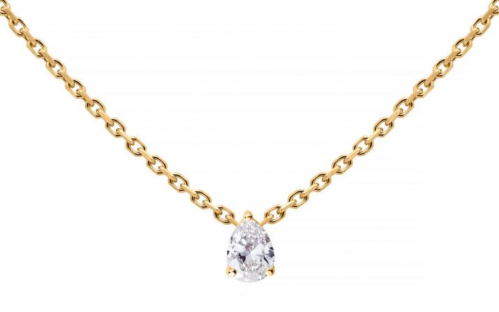 Chain Necklace For Women with 0.20ct Pear Diamond in Yellow Gold Prong Setting - Redline - 0++