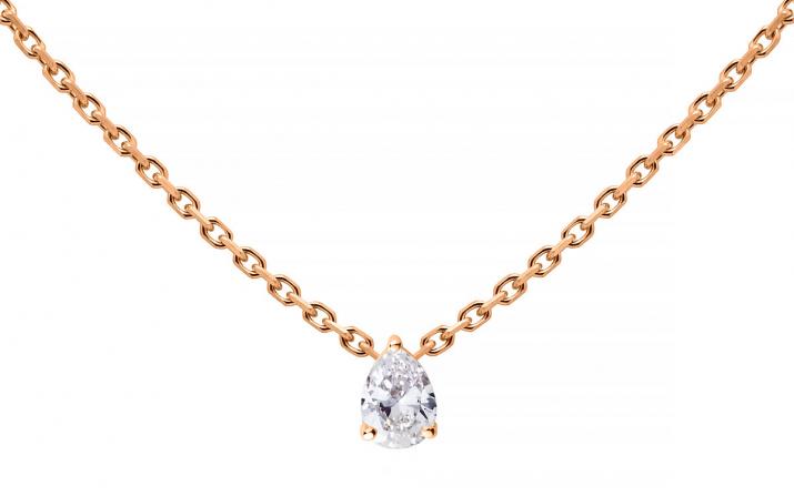Chain Necklace For Women with 0.20ct Pear Diamond in Rose Gold Prong Setting - Redline - 0++
