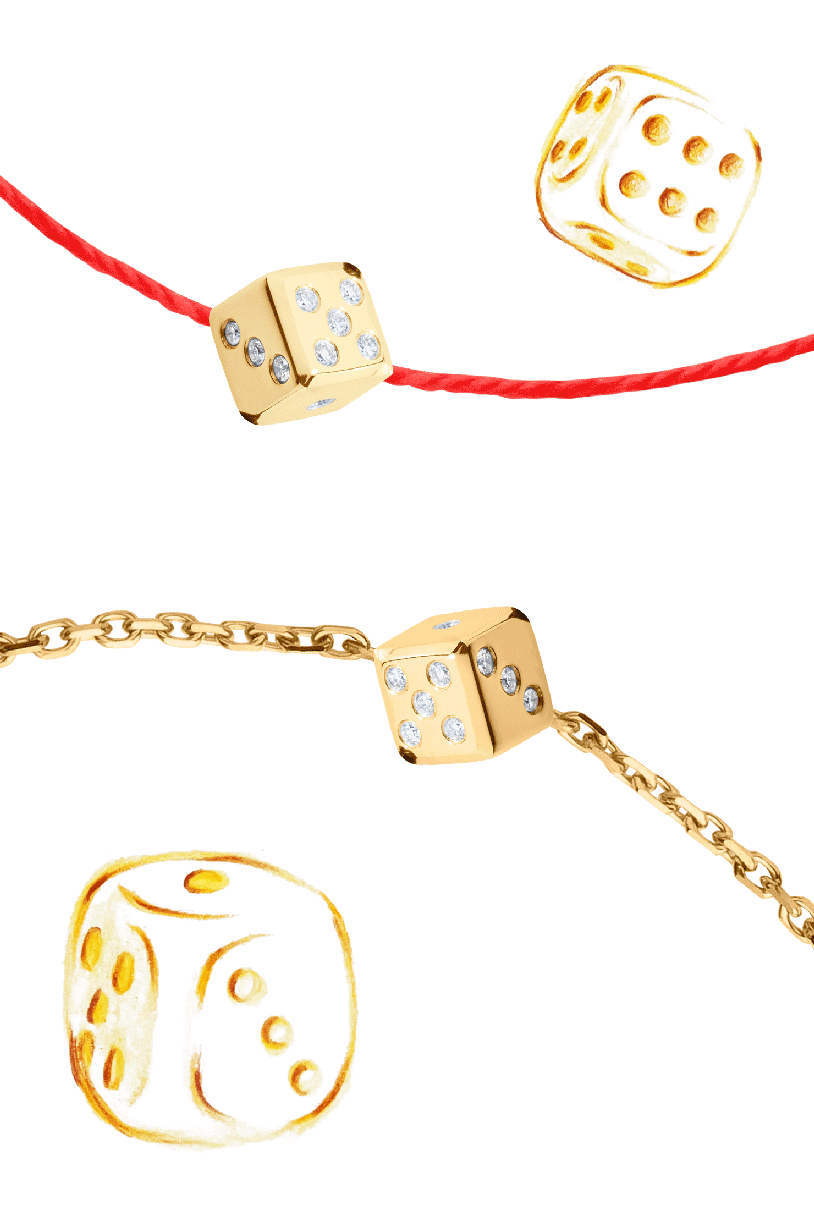Lucky charm dice in gold and diamond